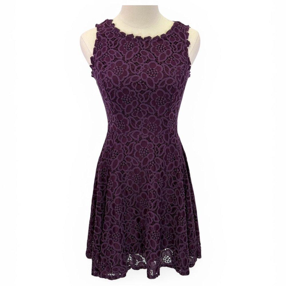 City Studio Women's Plum Floral Lace Sleeveless Skater Fit Flare Dress Size 7